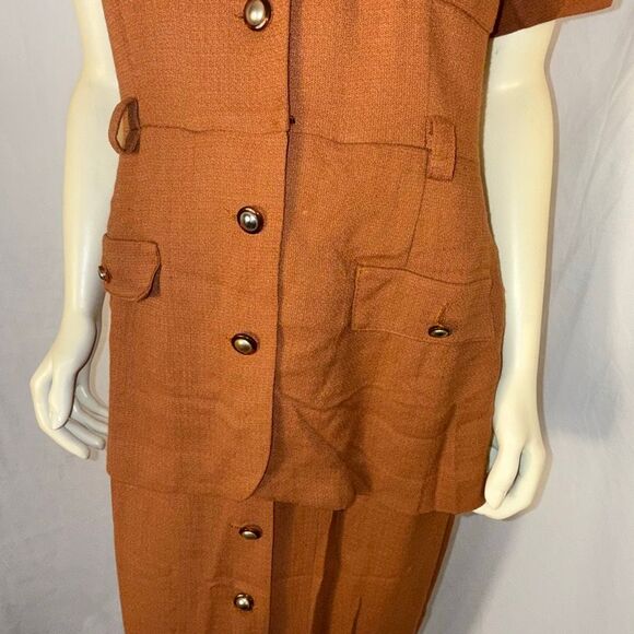 Vintage 90s Danny & Nicole Rust Brown Faux Two Piece Dress Rayon Midi Made in US - Picture 6 of 15